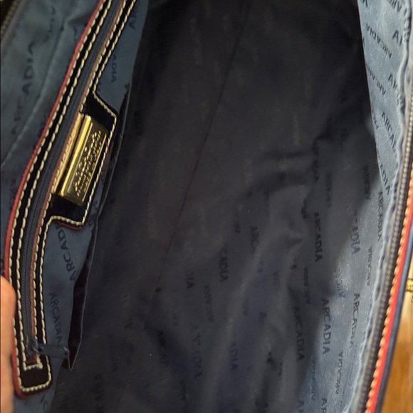 ARCADIA Patent Leather Satchel- BLUEw/ Red Trim - Picture 9 of 13